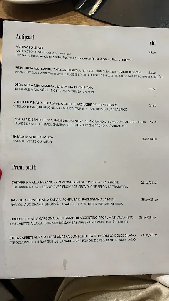 Menü_Restaurant italien Ulivo_Lausanne_Bild_1