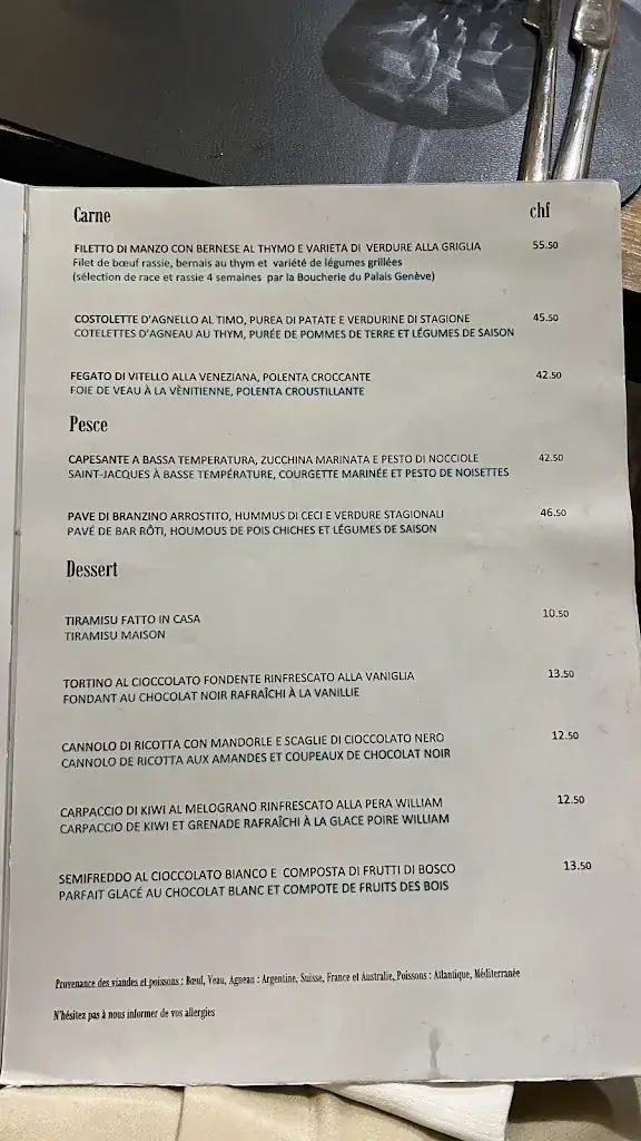 Menü_Restaurant italien Ulivo_Lausanne_Bild_2