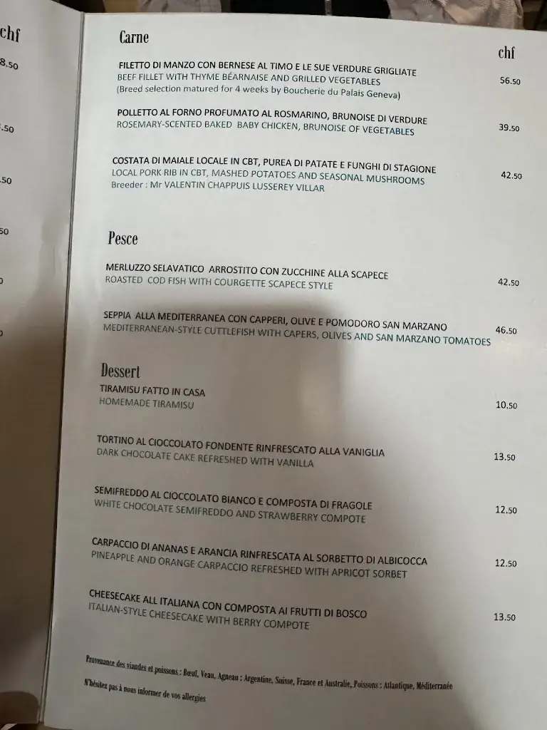 Menü_Restaurant italien Ulivo_Lausanne_Bild_3