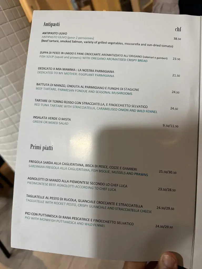 Menü_Restaurant italien Ulivo_Lausanne_Bild_4