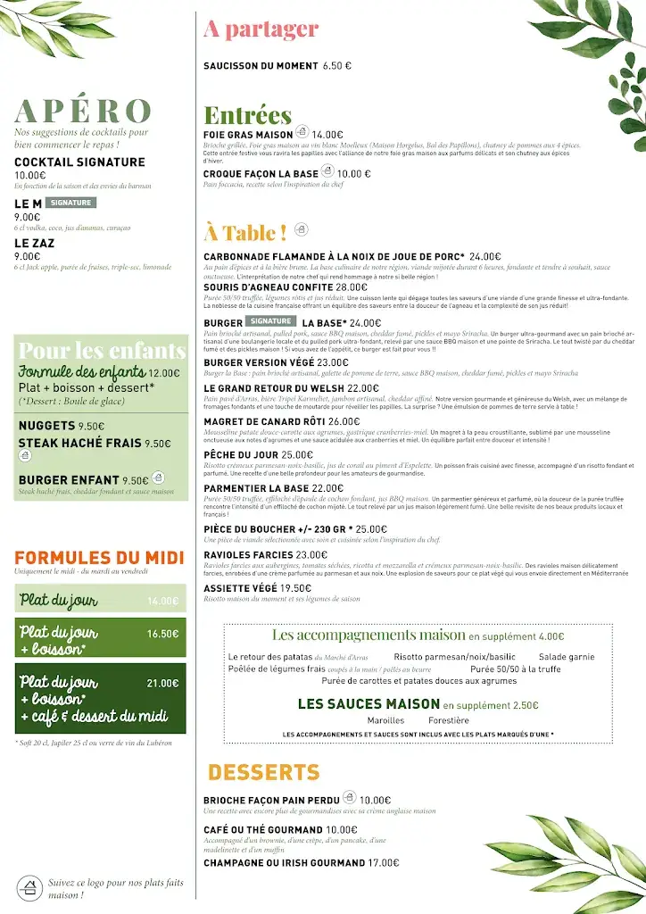 Menu_LA BASE RESTAURANT ARRAS_Arras_image_1