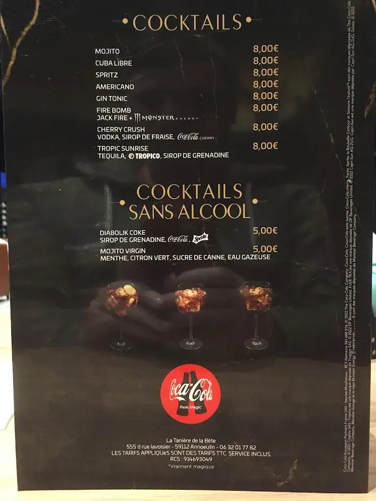 Menu_La tanière de la bête_Annœullin_immagine_1