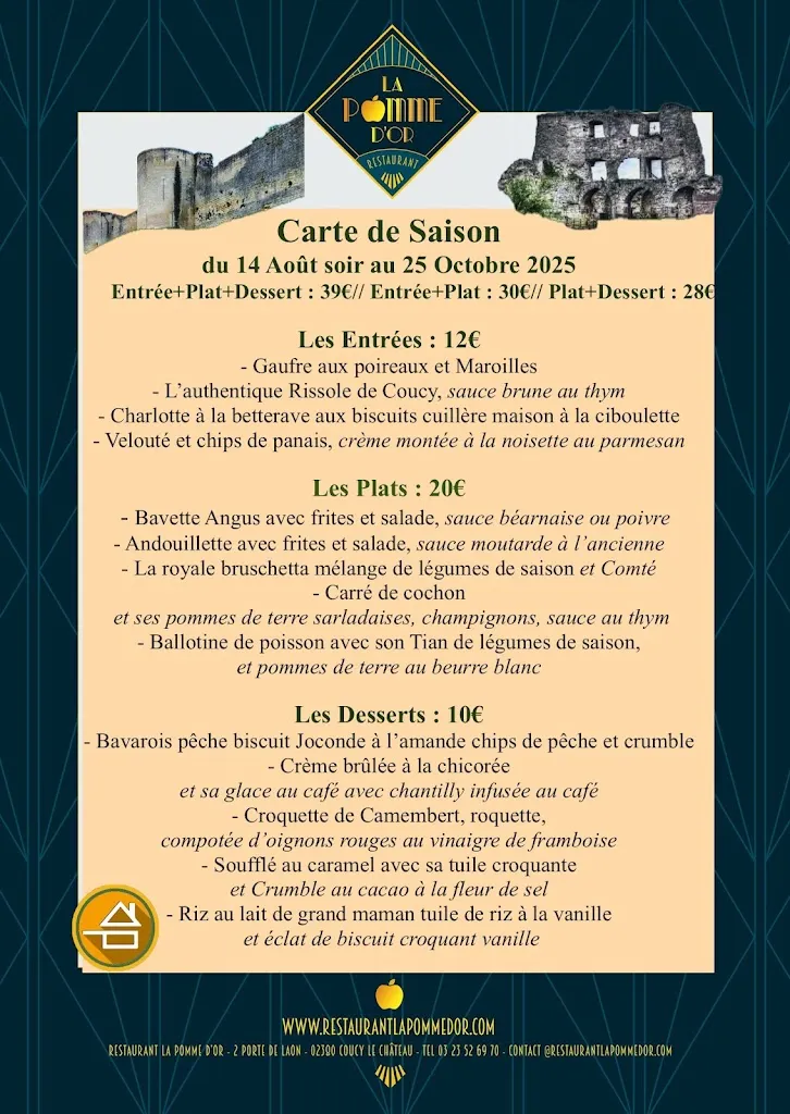 Menu_Logis - Restaurant La Pomme d'Or_Coucy-le-Château-Auffrique_image_1