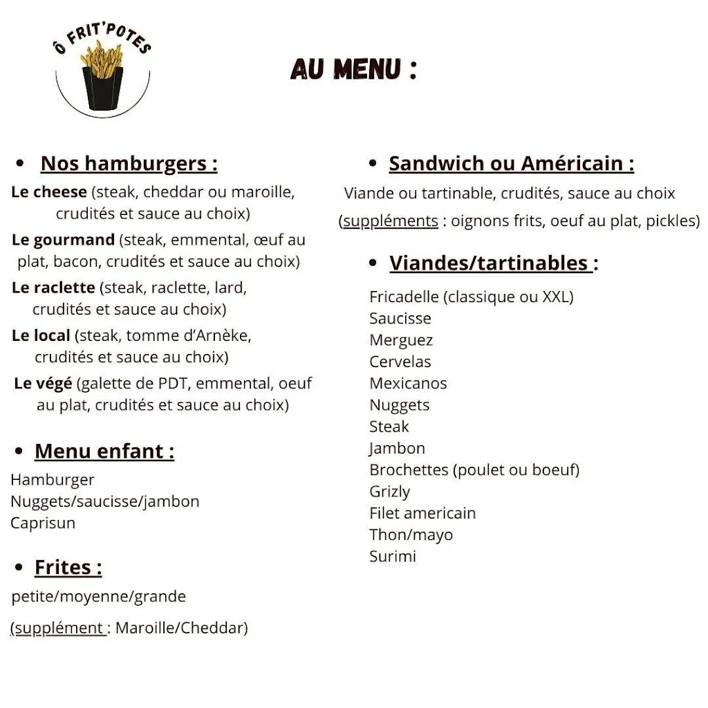 Menu_Friterie Arnèke : Ô frit'potes_Arnèke_image_1