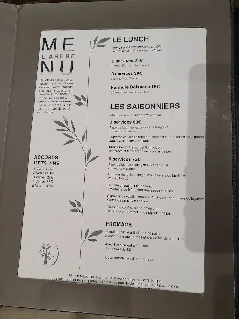 Menu_Restaurant l'Arbre Gruson_Gruson_image_1