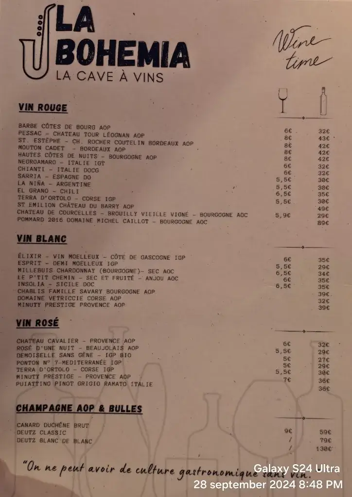 Menu_La Bohemia_Beauvais_image_2