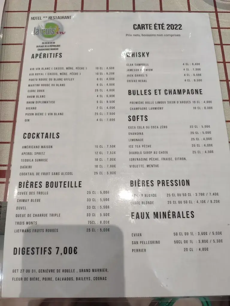 Menu_Hotel Restaurant La Cuis'in_Coudekerque-Branche_image_1