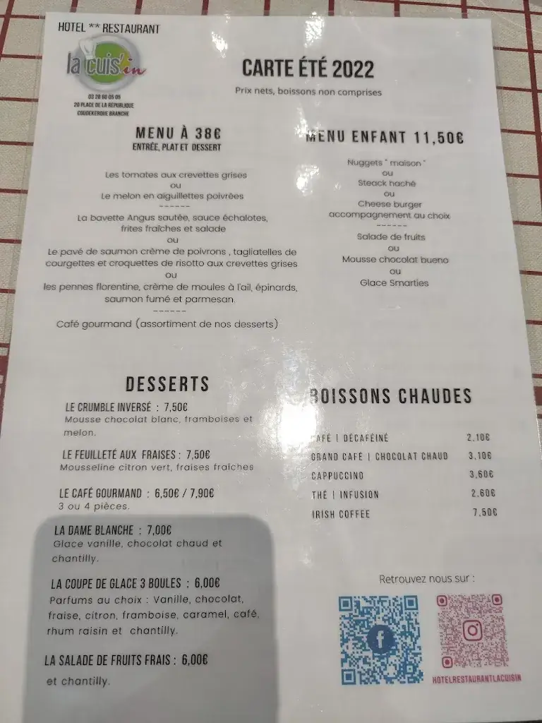 Menu_Hotel Restaurant La Cuis'in_Coudekerque-Branche_image_2