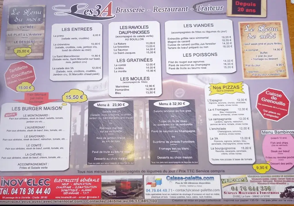 Menu_Brasserie restaurant les 3 A_Chatte_image_1