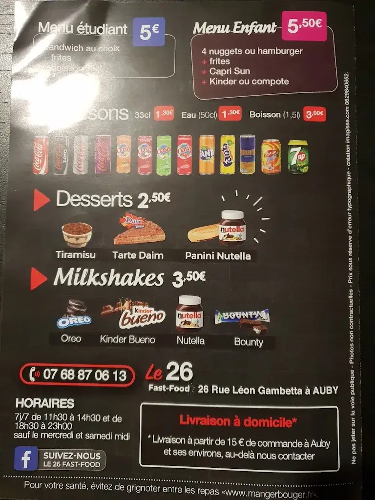 Menu_Le 26 fast food_Auby_image_1
