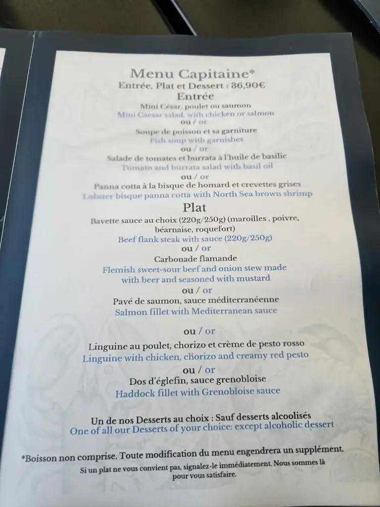 Menu_Restaurant Brasserie de la mer_Calais_image_1