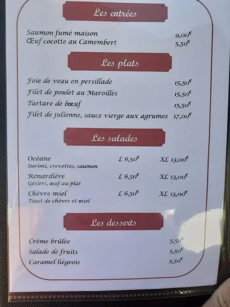 Menu_Restaurant La Renardière_Gauchin-Légal_image_1