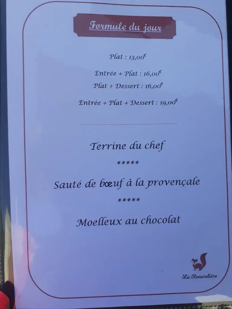 Menu_Restaurant La Renardière_Gauchin-Légal_image_2