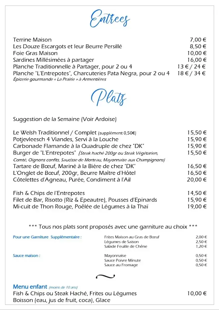 Menu_L’Entrepotes - Restaurant - Armentières_Armentières_image_1