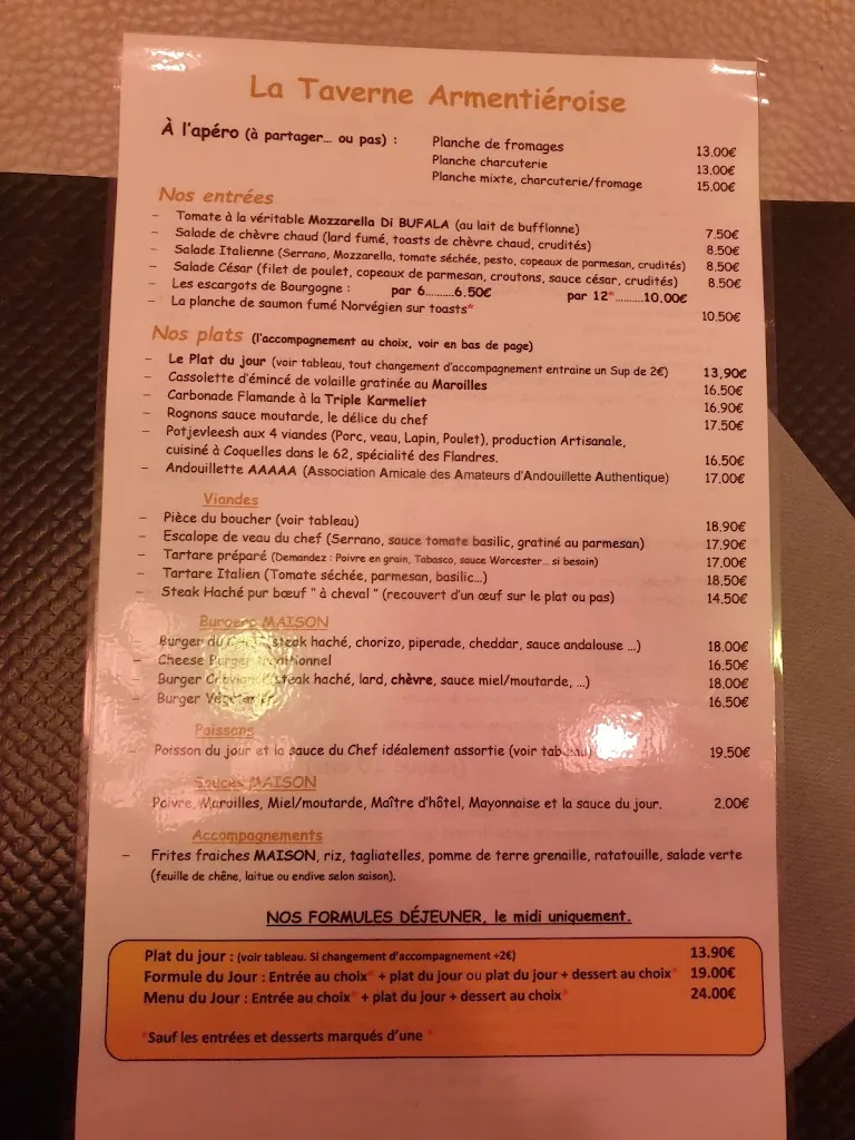 Menu_La Taverne Armentièroise_Armentières_image_1