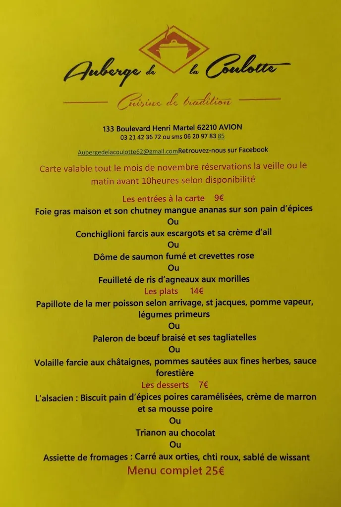 Menu_Restaurant l'Auberge de la Coulotte_Avion_image_2