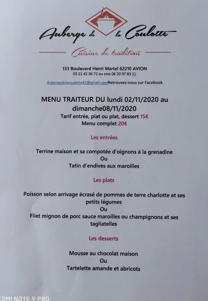 Menu_Restaurant l'Auberge de la Coulotte_Avion_image_4
