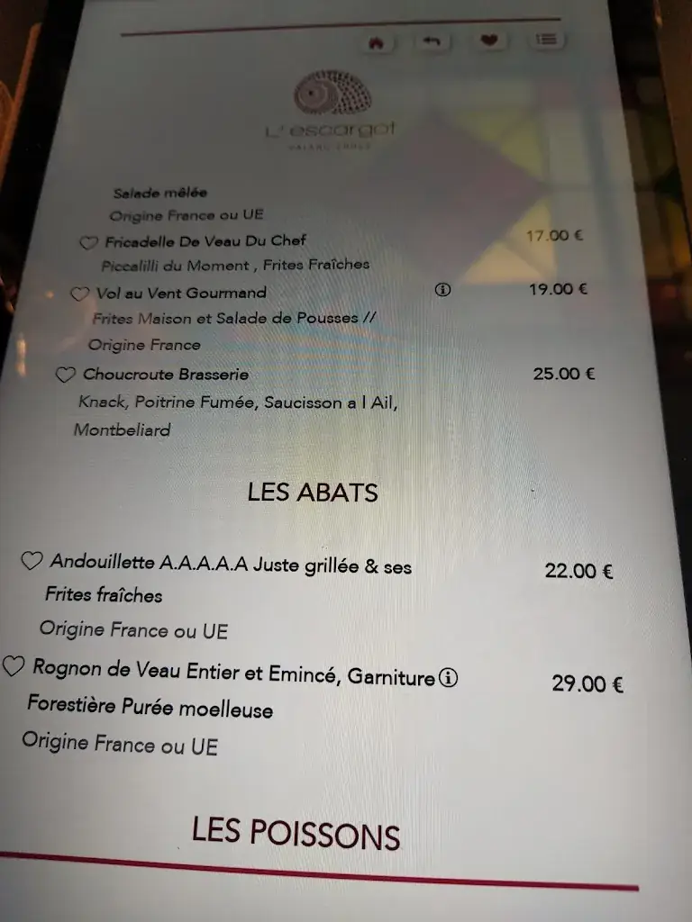 Menu_Restaurant L'Escargot_Valenciennes_image_1