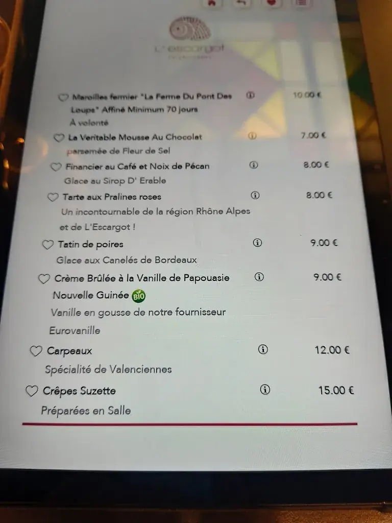 Menu_Restaurant L'Escargot_Valenciennes_image_3