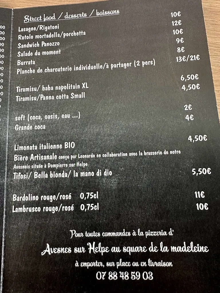 Menu_Pizza leonardo street food calabrese_Avesnes-sur-Helpe_image_2