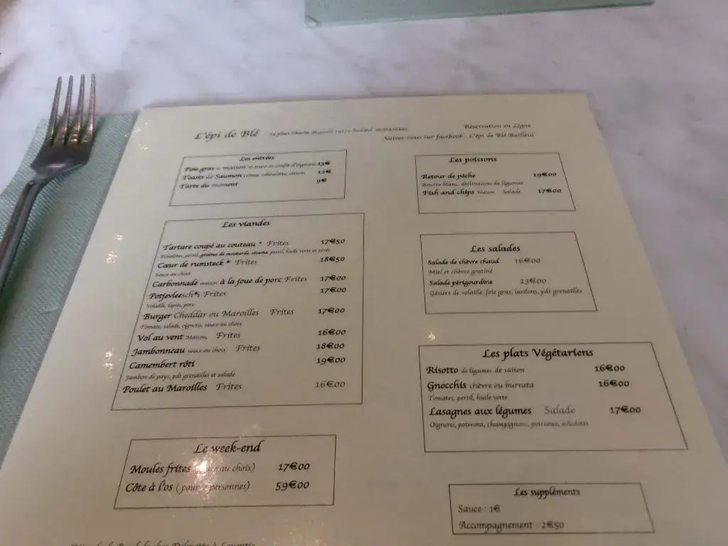 Menu_L'Épi de Blé_Bailleul_image_1