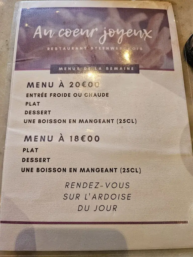 Menu_Au Coeur Joyeux_Steenwerck_immagine_2