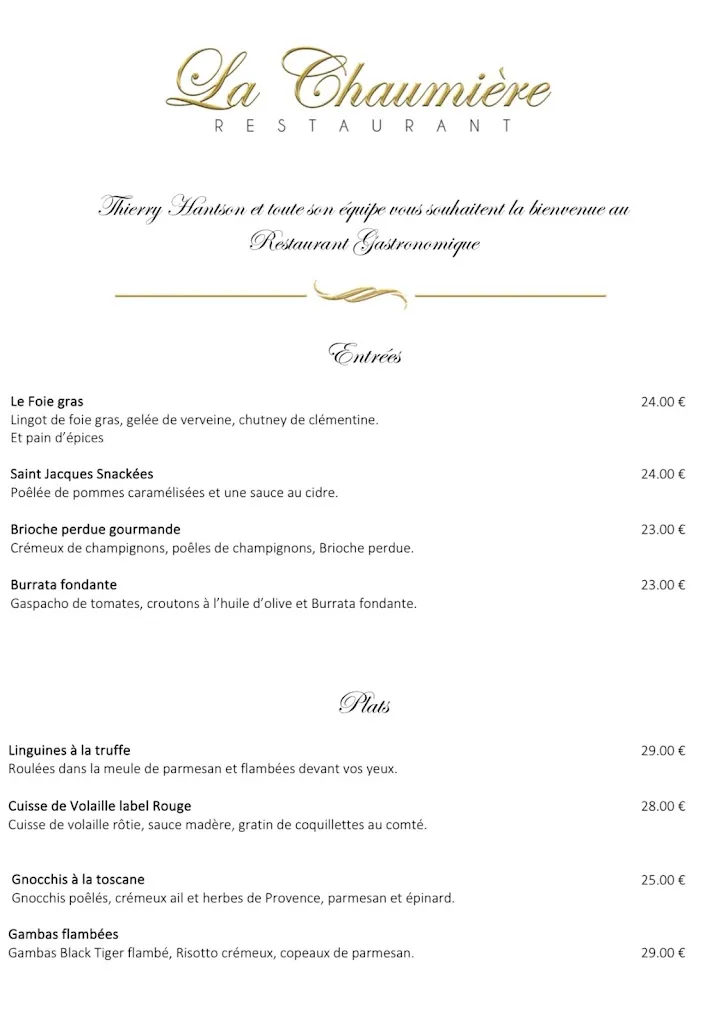 Menu_La chaumière Restaurant_Beuvry-la-Forêt_image_1