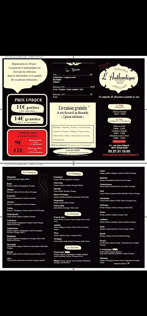 Menu_Pizzéria L'Authentique_Bouchain_image_3