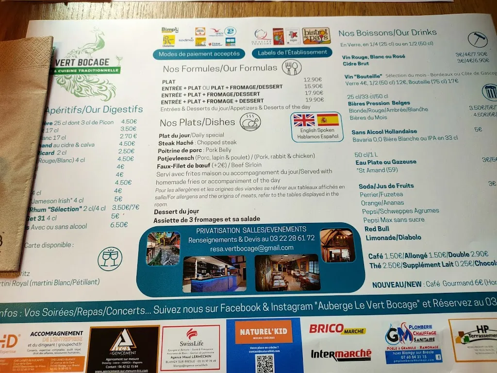 Menu_Auberge Le Vert Bocage _Bouillancourt-en-Séry_image_3