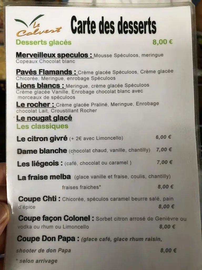 Menu_Restaurant le colvert_Marchiennes_image_1