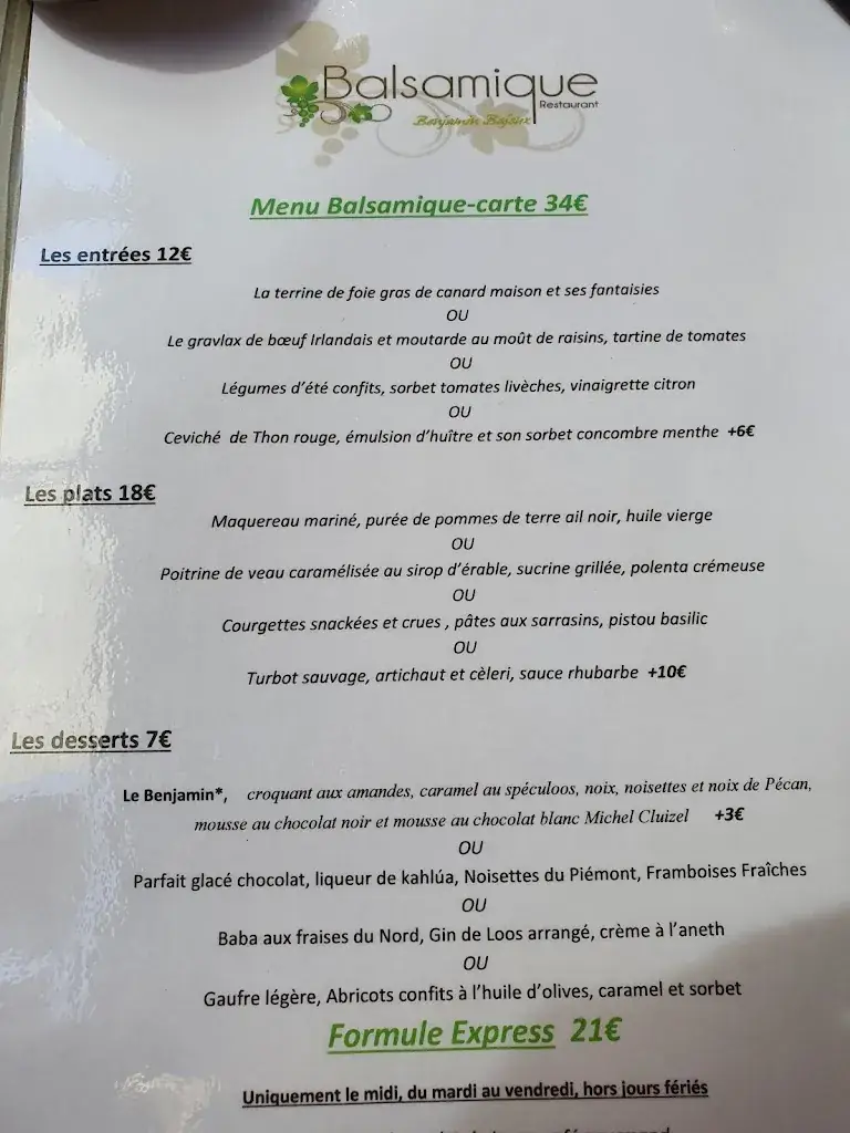 Menu_Balsamique Restaurant Benjamin Bajeux_Wambrechies_image_1