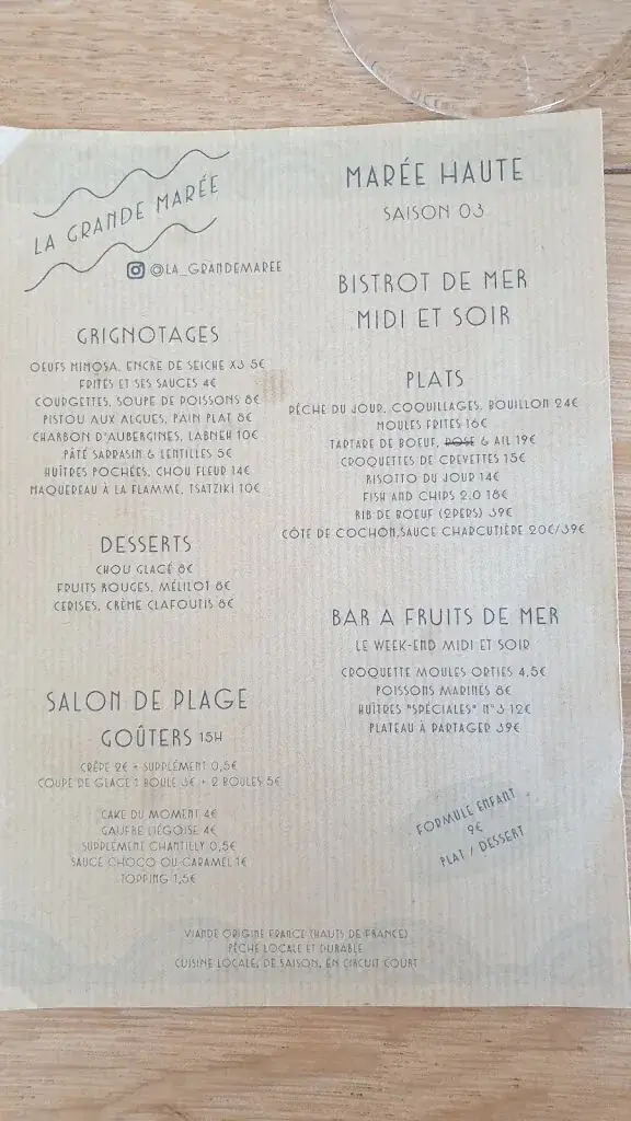 Menu_La Grande Marée_Zuydcoote_imagen_2