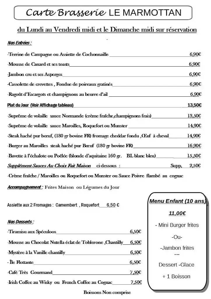 Menu_Café Brasserie Le Marmottan Cuisine traditionnelle et familiale loto presse pmu_Bruay-la-Buissière_image_1