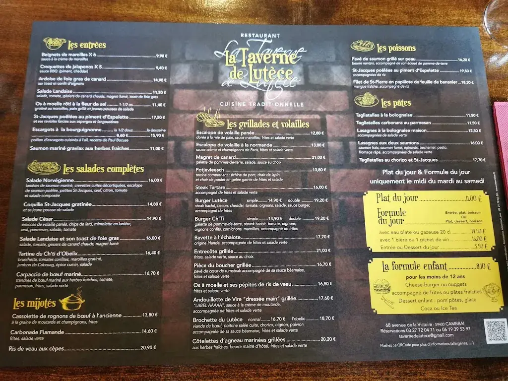 Menu_La Taverne de Lutèce_Cambrai_image_2