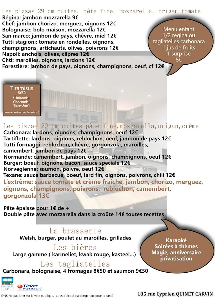 Menu_Le 185 restaurant_Carvin_image_1