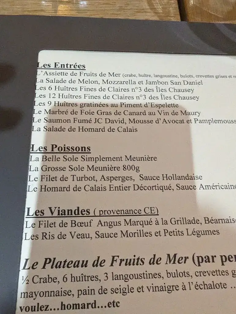 Menu_Au Côte d'Argent_Calais_image_1