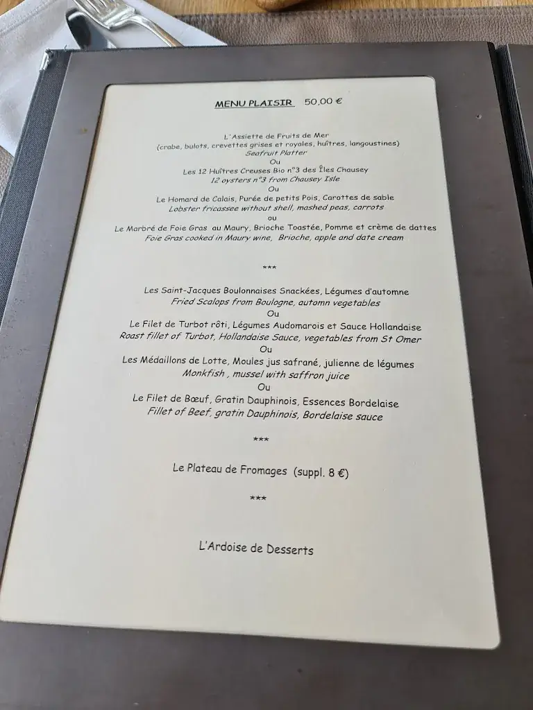 Menu_Au Côte d'Argent_Calais_image_3