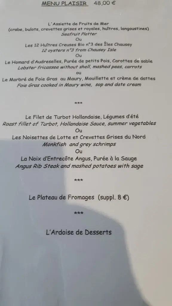 Menu_Au Côte d'Argent_Calais_image_4