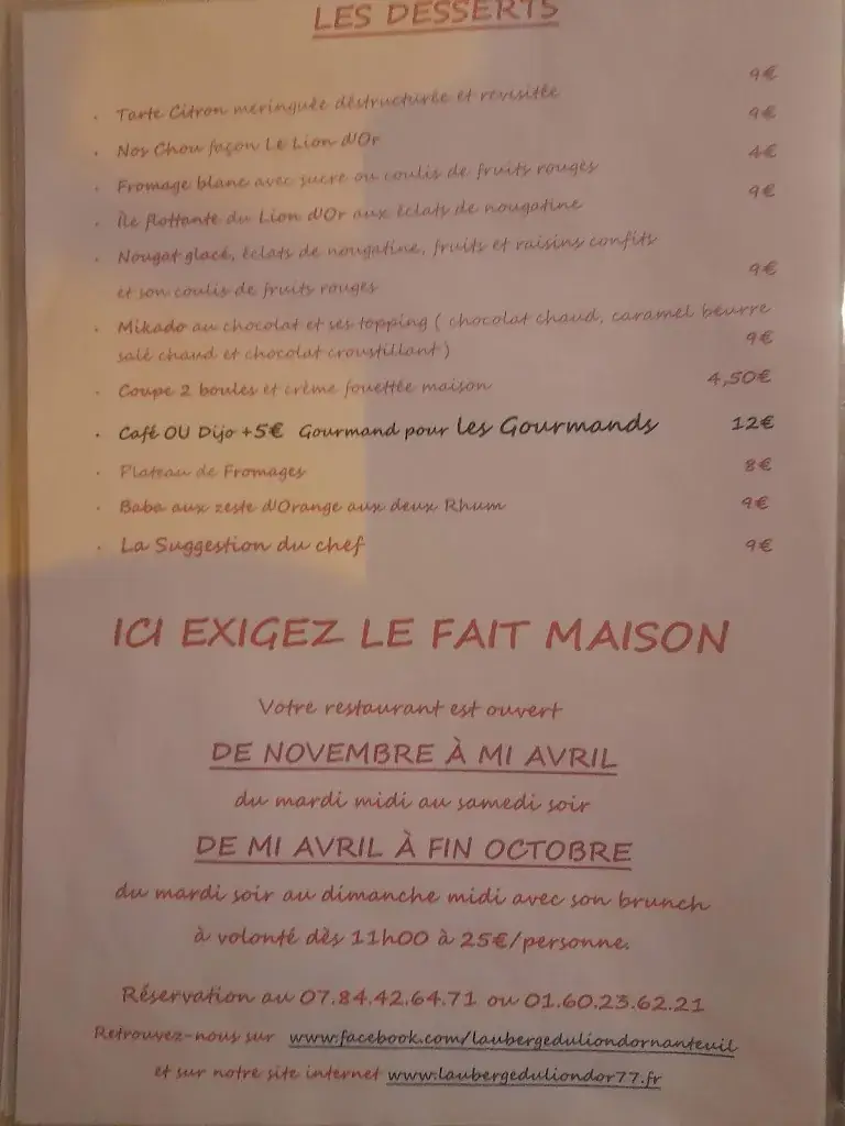 Menu_L'Auberge du Lion d'Or Nanteuil_Nanteuil-sur-Marne_image_2