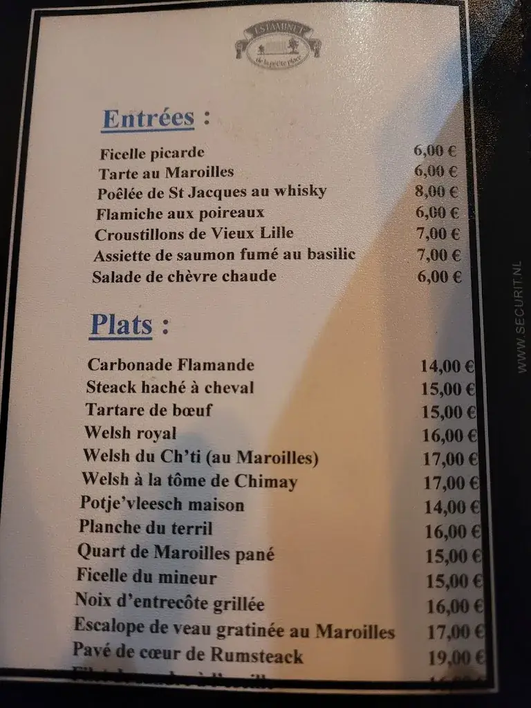 Menu_Estaminet de la Petite Place_Douai_image_1