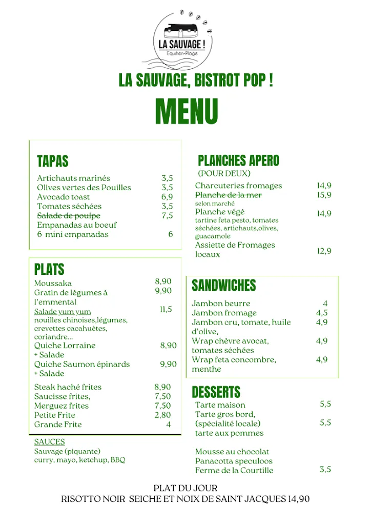 Menu_La Sauvage, Bistrot Pop !_Équihen-Plage_image_1