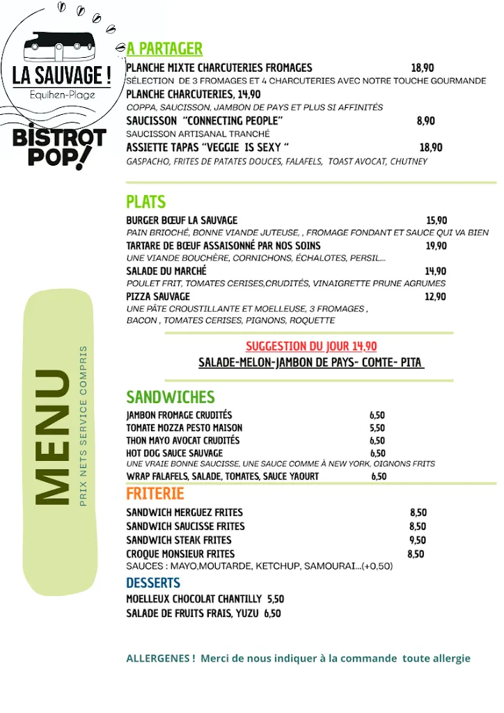 Menu_La Sauvage, Bistrot Pop !_Équihen-Plage_image_2