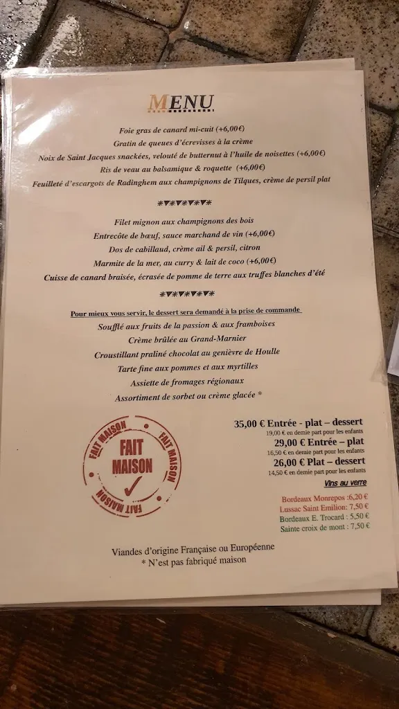 Menu_Restaurant à la Ferme Loisel_Houlle_image_1