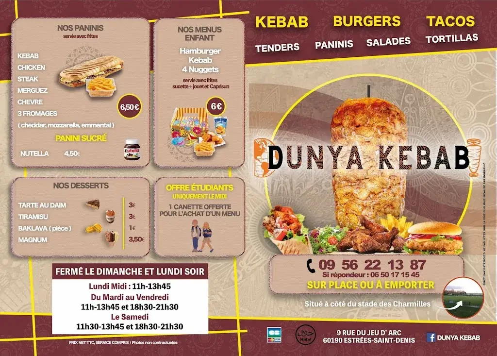 Menu_Dunya Kebab FRITE MAISON congé annuel_Estrées-Saint-Denis_image_2