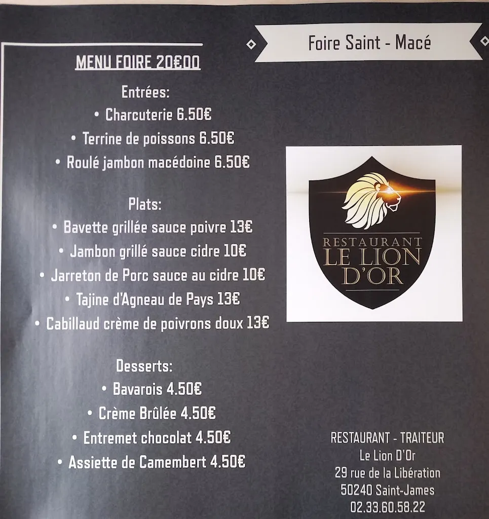 Menu_Le Lion d'Or Traiteur - Restaurant_Saint-James_image_1