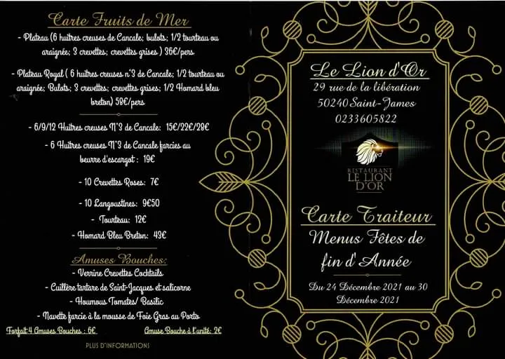 Menu_Le Lion d'Or Traiteur - Restaurant_Saint-James_image_4