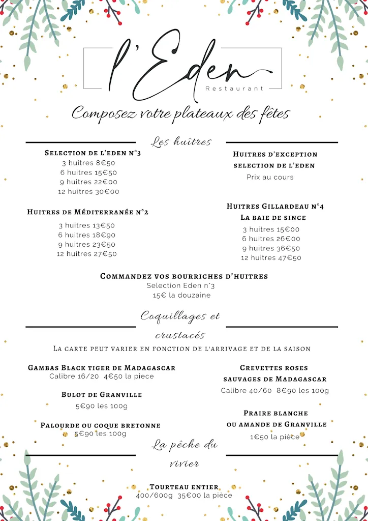 Menu_L'Eden Restaurant poissons, Fruits de mer_Coublevie_image_1
