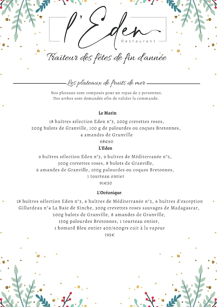 Menu_L'Eden Restaurant poissons, Fruits de mer_Coublevie_image_2