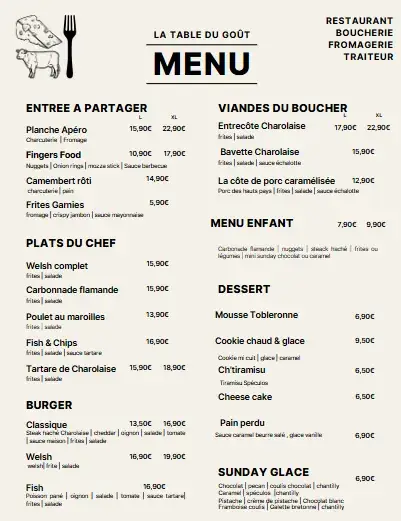 Menu_La Table du goût_Estaires_image_1