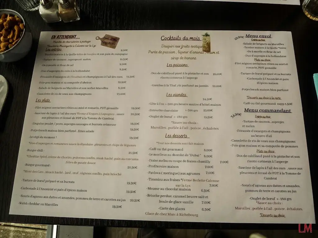 Menu_L'hélice Restaurant_Lestrem_image_1